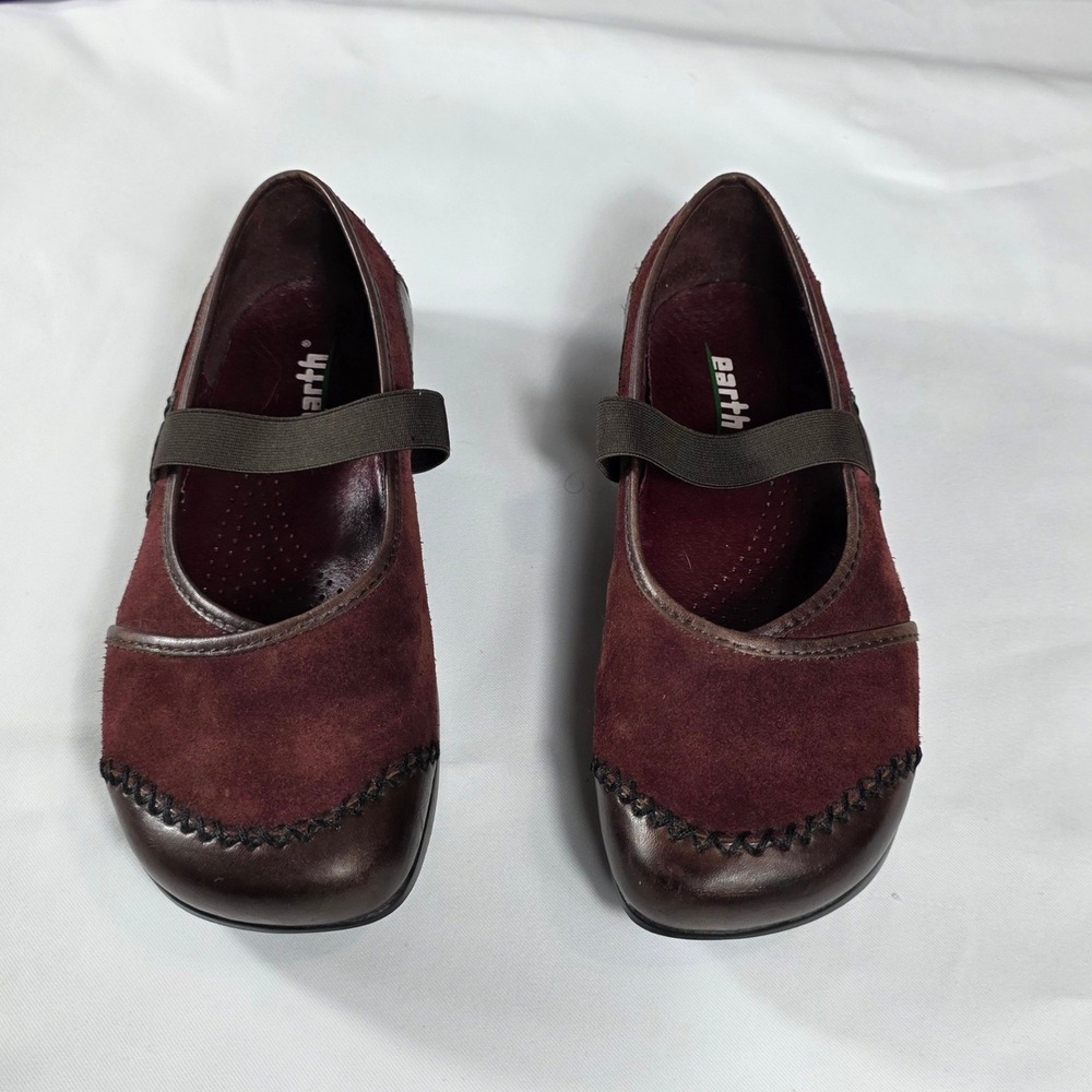 Earth Allure Mary Jane Burgundy Suede Leather Flats 7.5B Boho, Comfort Shoes